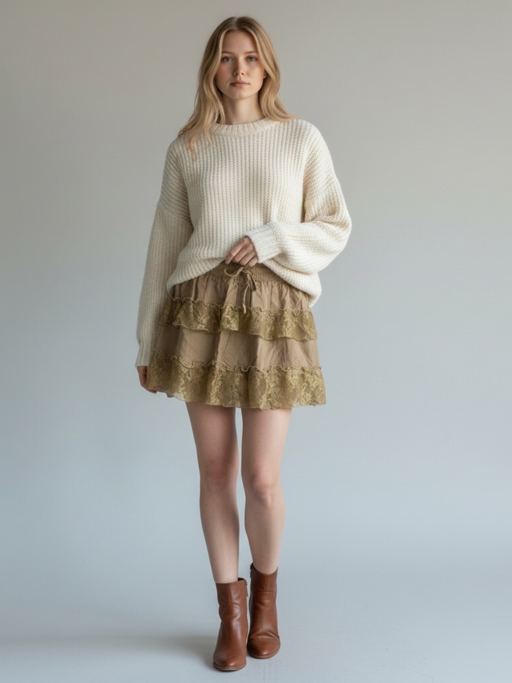 L/XL Blakey Honey Lace Ruffled Skort